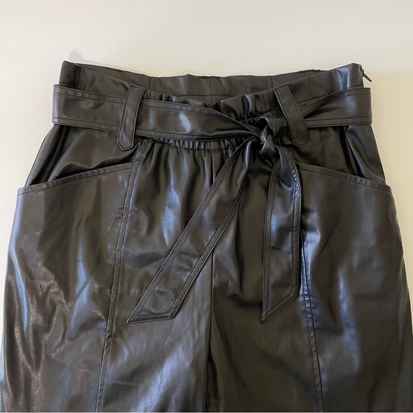 Current Air Faux Leather High Rise Tie Waist Cropped Trouser Pant Black Medium - Picture 11 of 16